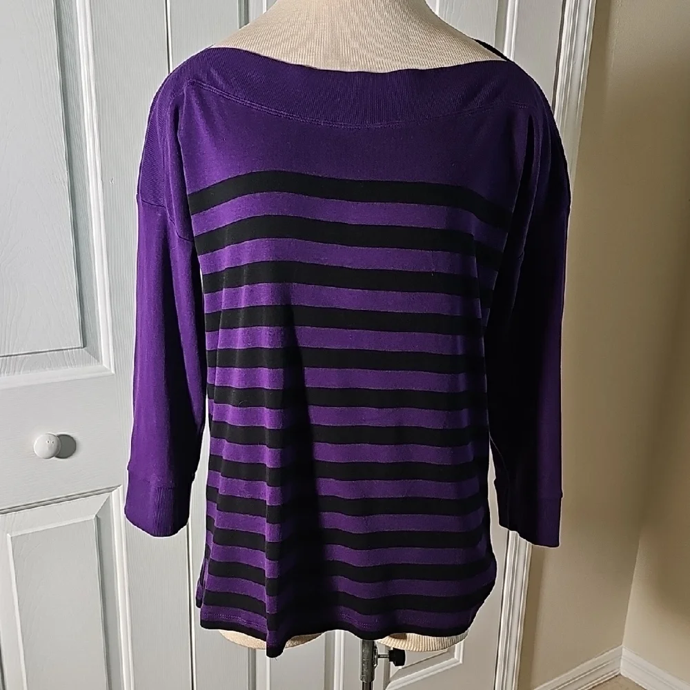 Ralph Lauren Purple and Black. Boat Neck 3/4 Sleeves‎ Sweater Sz XL